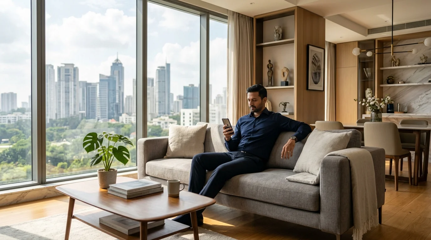 Prospective homebuyer researching residential real estate specifications and property plans digitally