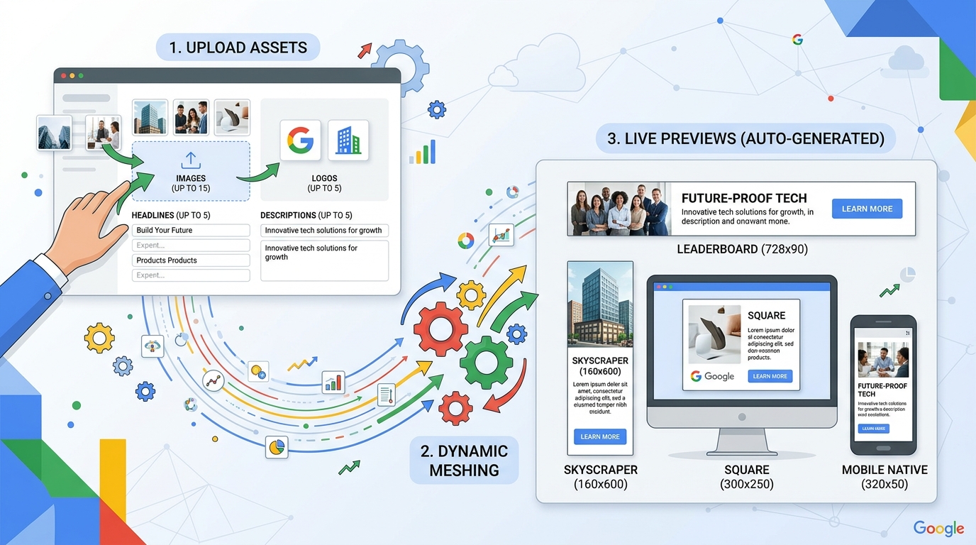 Google Responsive Display Ads asset variations and multi-format preview