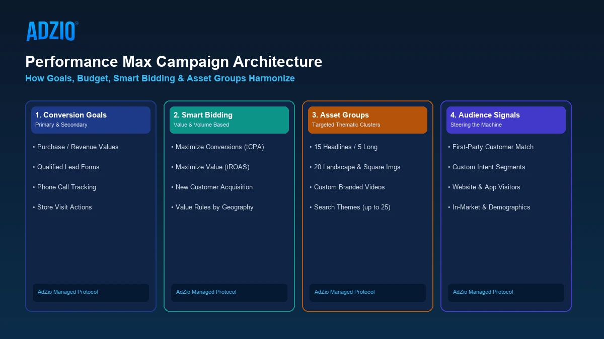 Performance Max Unified Campaign Architecture Diagram by AdZio
