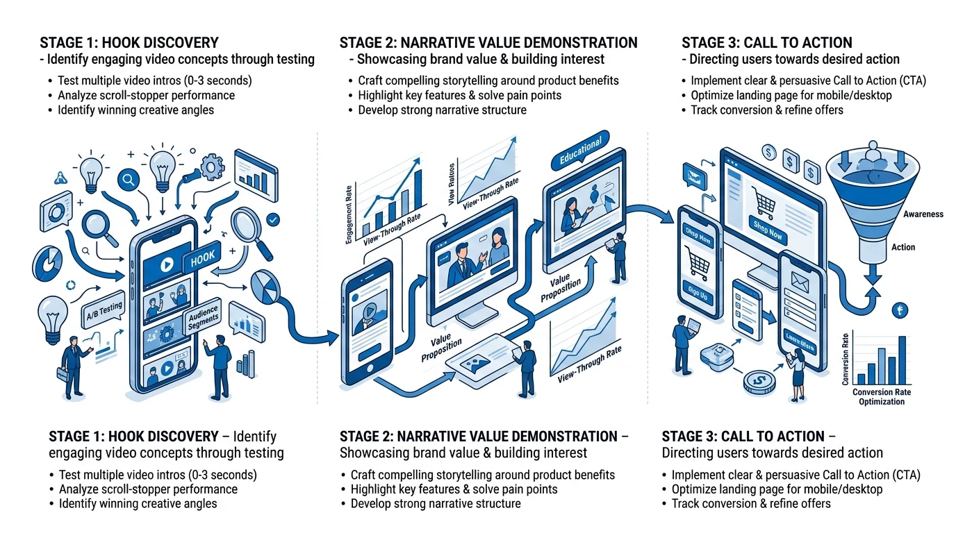 AdZio Video Advertising Creative Strategy and 3-Stage Hook Discovery Framework