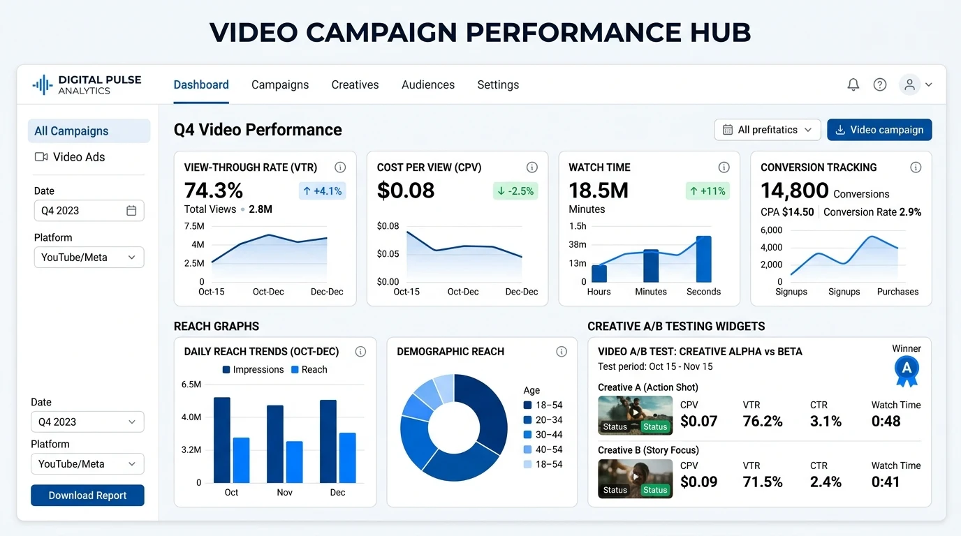 Sample Google Video Ads Performance Hub and Analytics Visualization