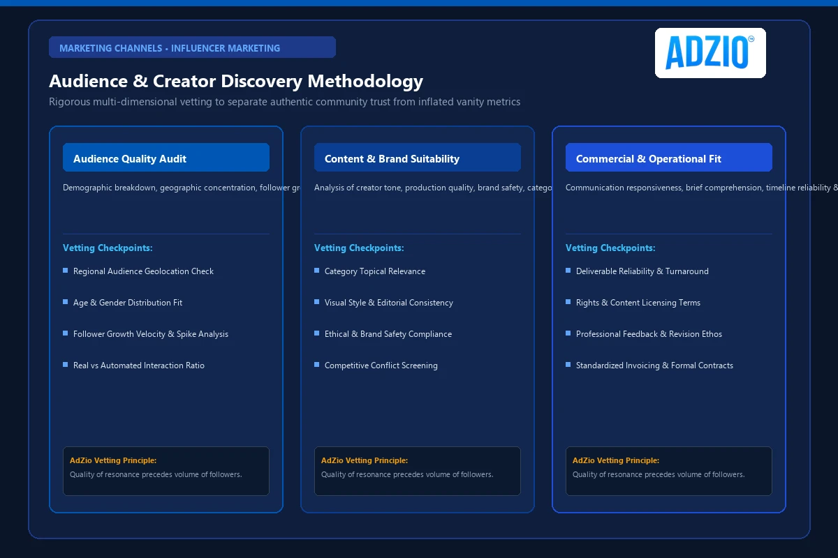AdZio Influencer Discovery and Audience Vetting Methodology