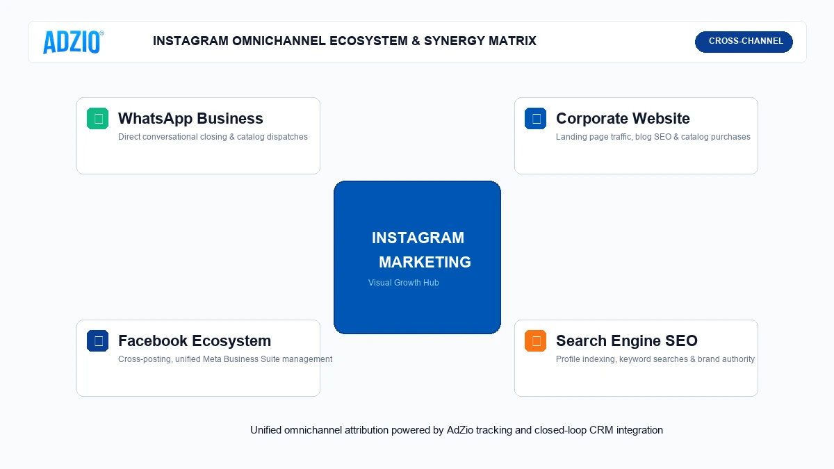 Instagram Omnichannel Marketing Architecture - Website, WhatsApp, Search SEO and Creator Integration
