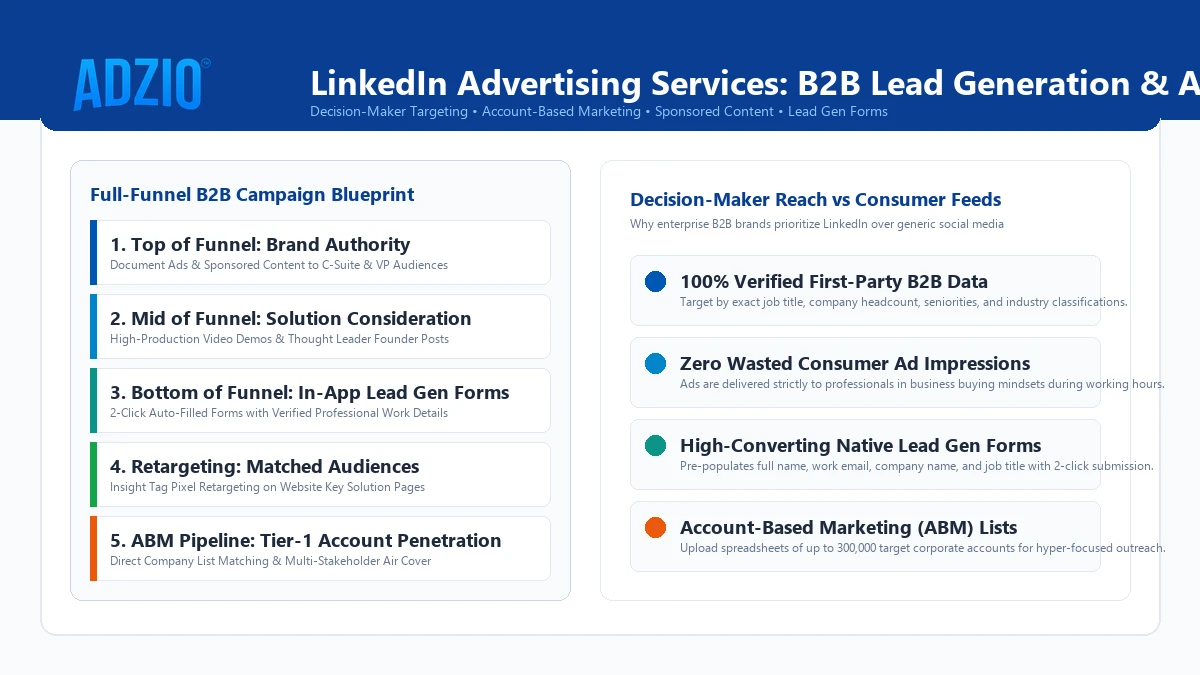 AdZio LinkedIn Advertising Services Strategy, B2B Lead Generation, and Full-Funnel Campaign Architecture