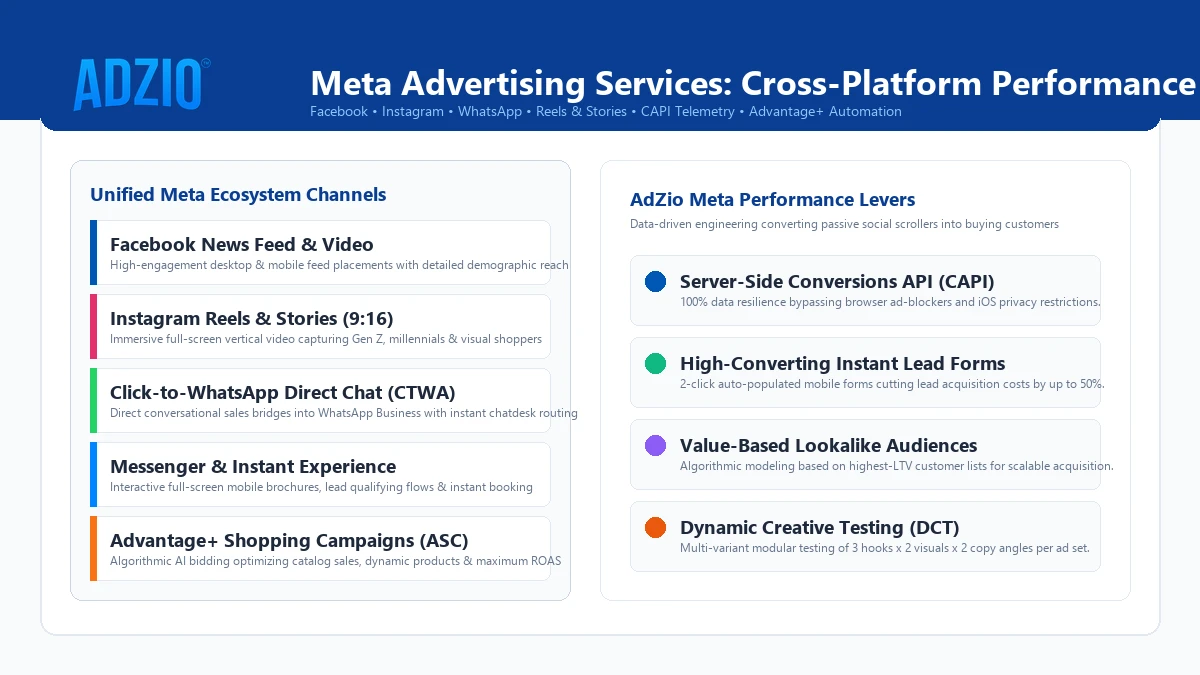 AdZio Meta Advertising Services Strategy, Facebook and Instagram Ads Management Architecture