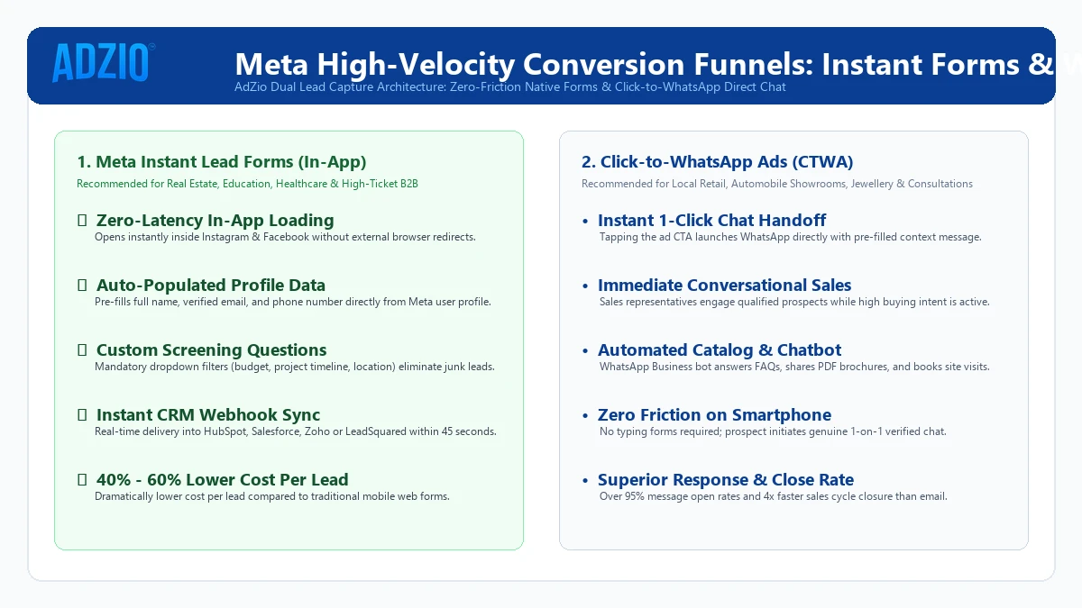 Meta Instant Lead Forms and Click-to-WhatsApp Funnel Architecture by AdZio