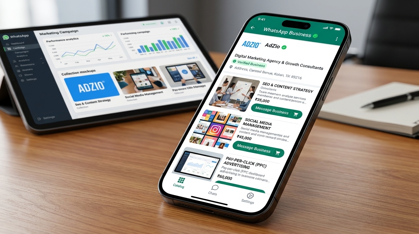 WhatsApp Business Digital Catalog Showcase by AdZio - Product Cards, Pricing, and Inquiries