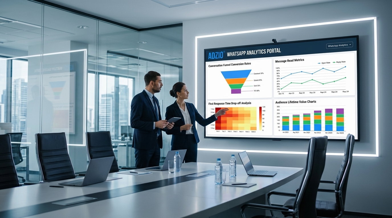 WhatsApp Marketing Analytics Portal, Funnel Metrics and Response Heatmap by AdZio