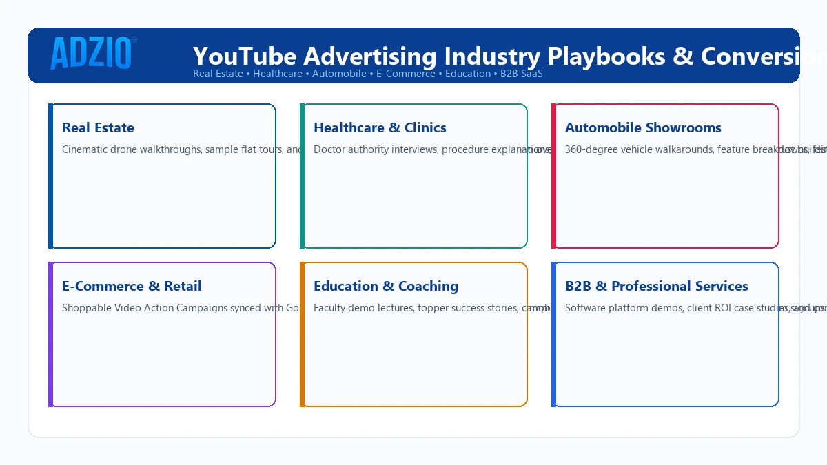 AdZio YouTube Video Advertising Industry Playbooks for Real Estate, Healthcare, Automobile, and Education