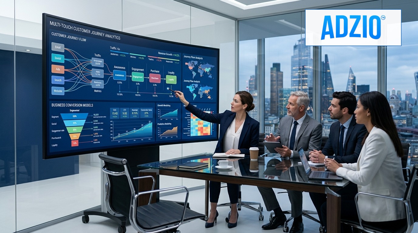 AdZio Content Marketing Strategy Dashboard displaying topic clusters, editorial workflow, and organic visibility analytics