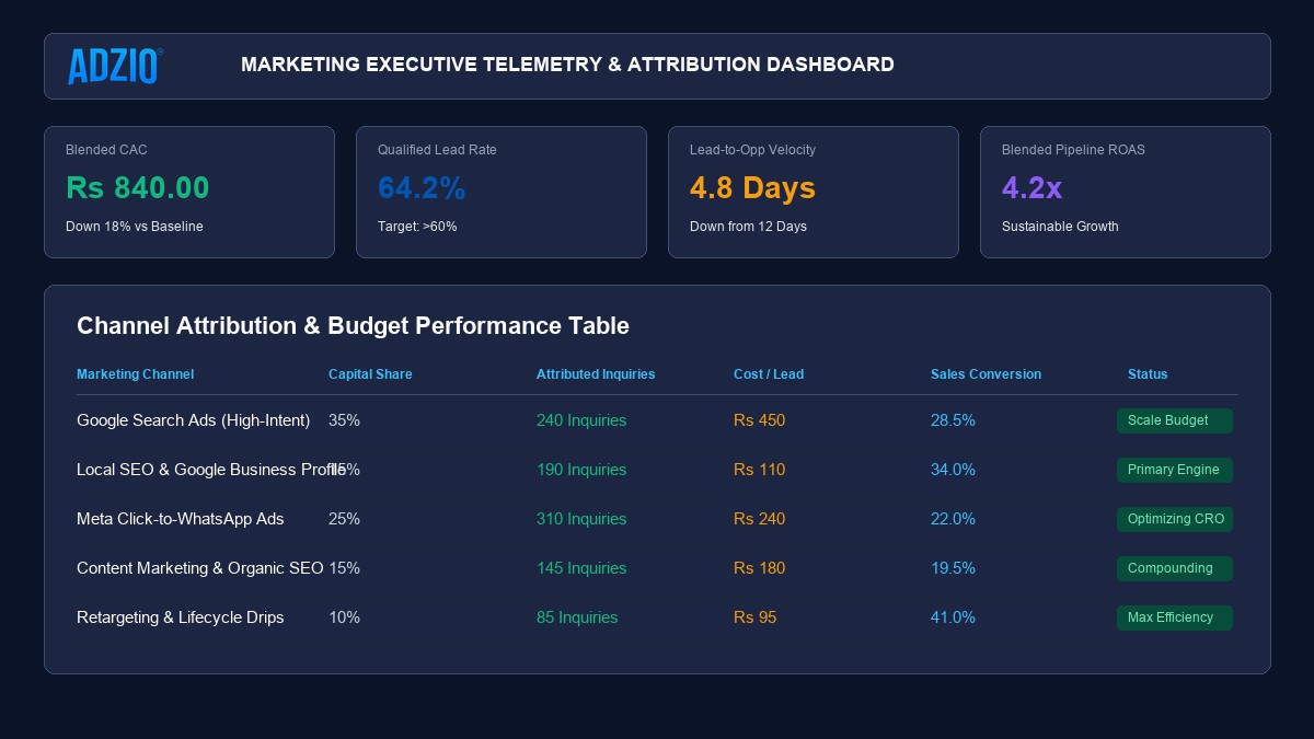 AdZio Executive Marketing Telemetry and Attribution Dashboard