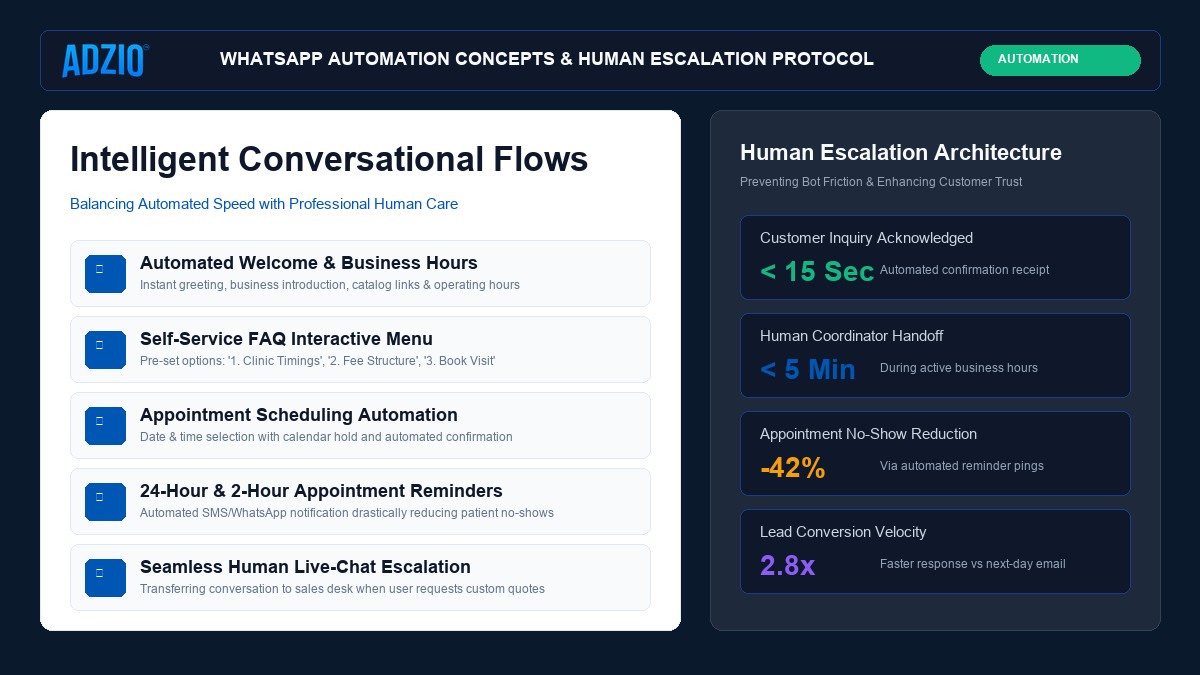 AdZio WhatsApp Automation Concepts and Human Escalation Architecture